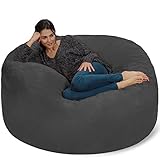 Chill Sack Bean Bag Chair - 5' Giant Memory Foam Lounge Chair with Soft Microfiber Cover – Cozy Furniture for Living Room, Dorm, & Kids' Rooms – Comfortable 5 Ft, Microsuede Lounge Sofa, Charcoal