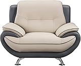 American Eagle Furniture Highland Mid Century Modern Leather Upholstered Living Room Chair, Mushroom/Iron Gray