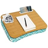 LAPGEAR Designer Lap Desk with Phone Holder and Device Ledge - Aqua Trellis - Fits up to 15.6 Inch Laptops - Style No. 45422