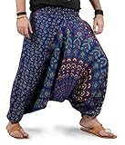 Mens Womens Harem Pants - Mandala Style (Blue White Binary)